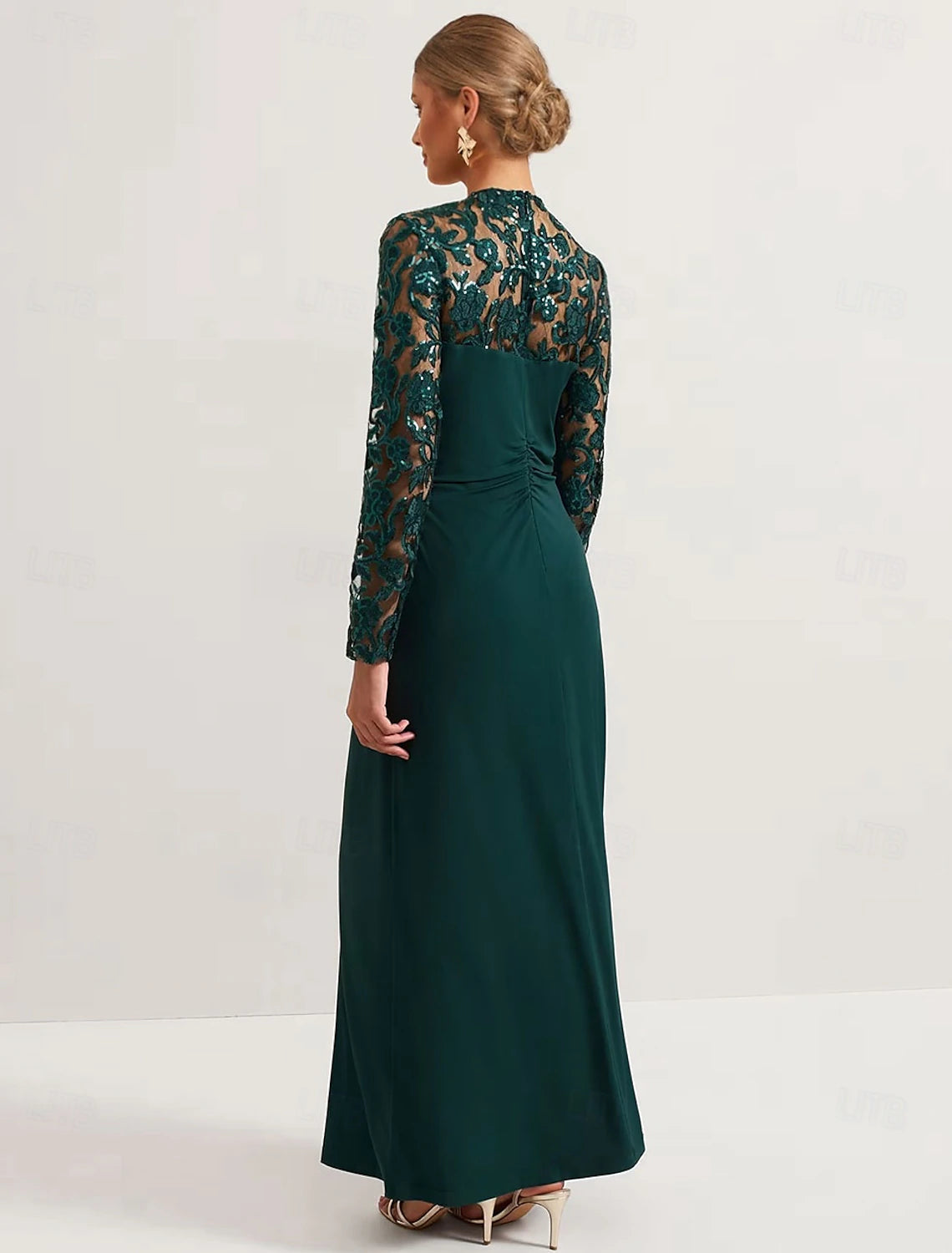 Buyishang Sheath / Column Dress Mother of the Bride Dress Elegant V Neck Ankle Length Stretch Fabric Long Sleeve with Lace Pleats Solid Color free custom size